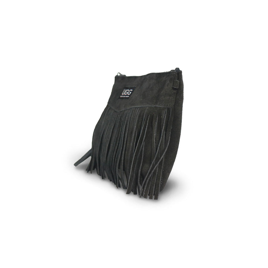 Tribal Clutch Black suede online sale by UGG Australian Made Since 1974 Front angle view