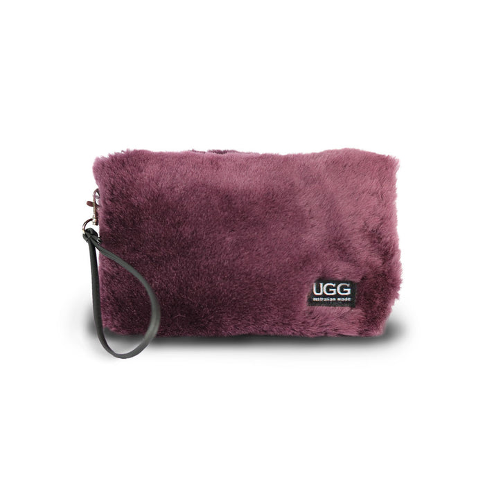 Small Raisin purple fluffy Sheepskin Clutch online sale by UGG Australian Made Since 1974 Front view